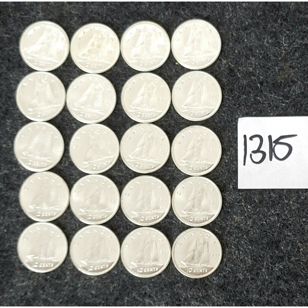 LOT OF 20 - 1968 CDN SILVER DIMES