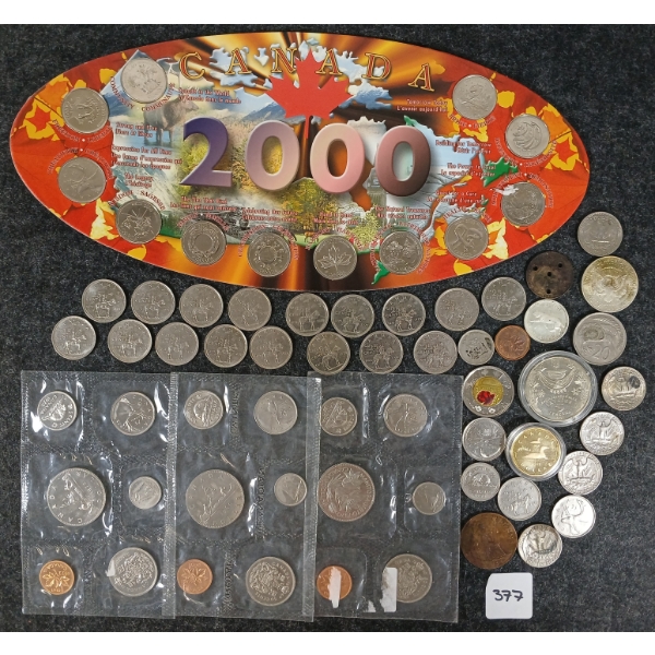 JOB LOT - MISC CDN & WORLD COINS - INCL 1967 CDN SILVER 25 CENT PC 