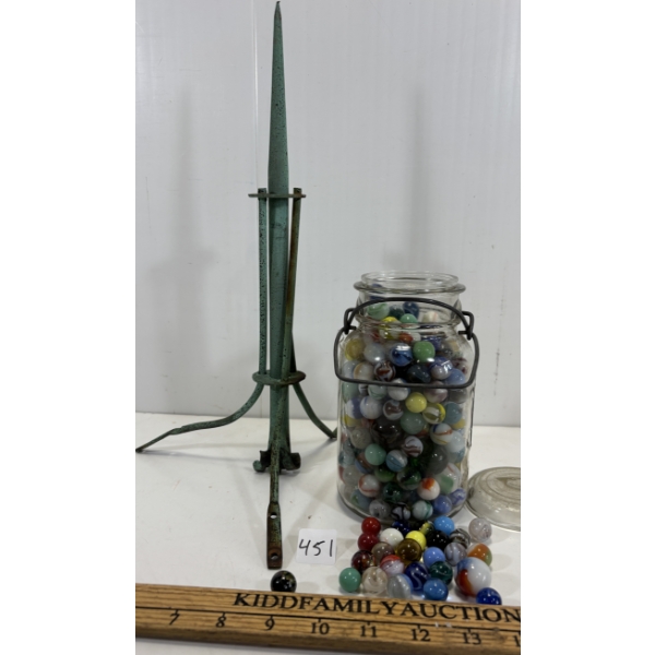 LOT OF 2 - LIGHTNING BALL HOLDER - COPPER & QTY OF MARBLES