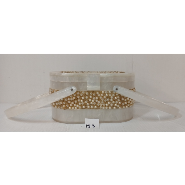 LUCITE PEARL CLUTCH PURSE - W/ COMPACT MIRROR & COIN PURSE