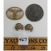 Image 1 : LOT OF 4: WWII GERMAN LG METAL SOLDIER MEDALLION, SKULL COLLAR PINS & GESTAPO BADGE