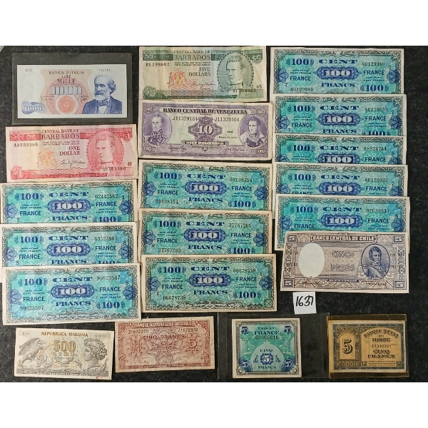 LOT OF 20 - WORLD BANKNOTES - INCL FRANCE, ITALY, CHILE, VENEZUELA, ETC