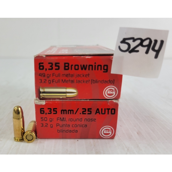 AMMO: 100X GECO 6.35BROWNING - 49GR - FMJ