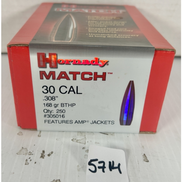 BULLETS: 250X HORNADY .30 CAL - 168 GR BTHP