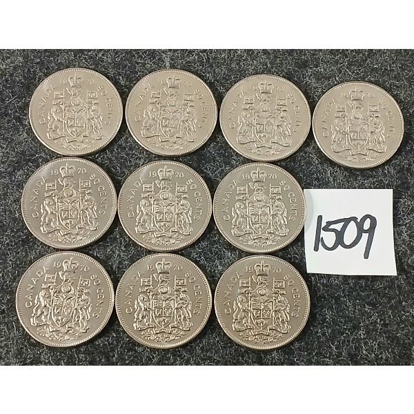 LOT OF 10 - 1970 CDN HALF DOLLARS