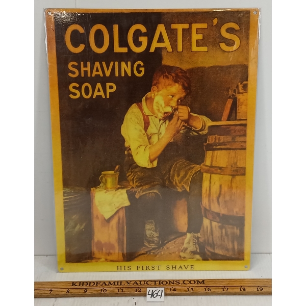 "COLGATE'S SHAVING SOAP: HIS FIRST SHAVE" SST SIGN