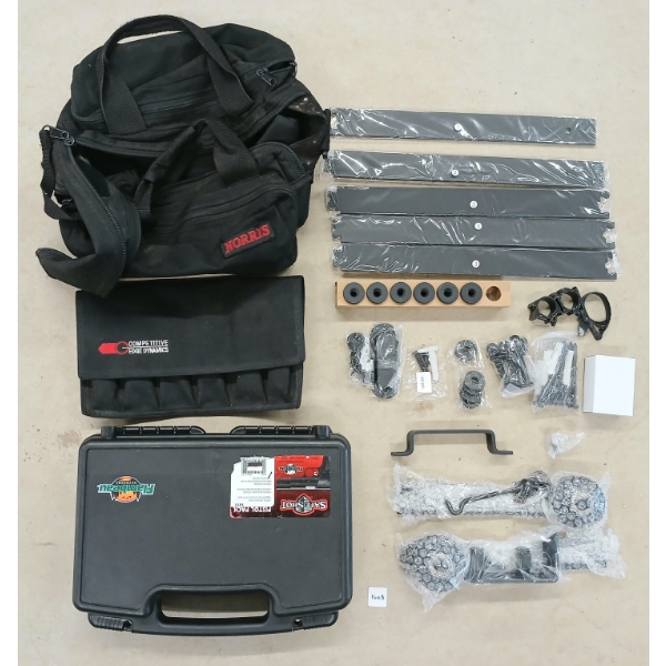 JOB LOT - I SHAPE HANGER, MAGAZINE WALLET, SAFE SHOT PISTOL CASE, 1IN SCOPE RINGS, ETC