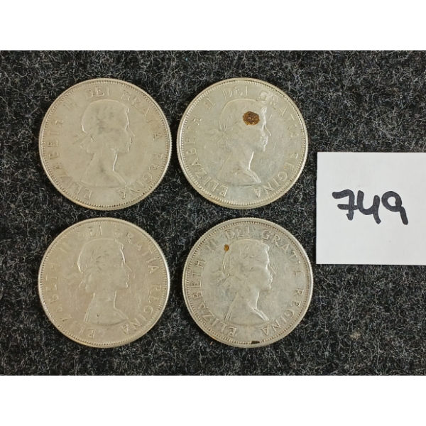 LOT OF 4 - 1959 CDN 50 CENT SILVER COINS
