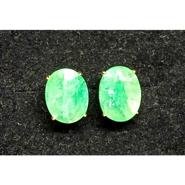 PAIR OF GOLD-PLATED OVAL CUT NATURAL EMERALD STUD EARRINGS ($10,240.00 APPRAISAL)