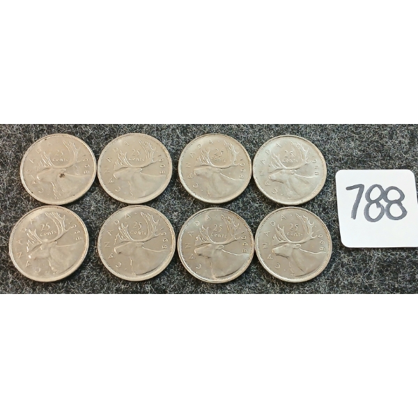 LOT OF 8 - 1968 CDN 25 CENT COINS