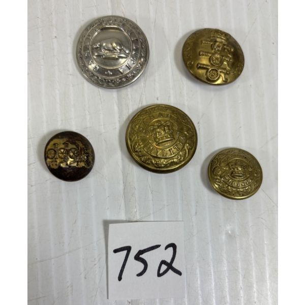 LOT OF 5 - EARLY CND MILITARY BUTTONS