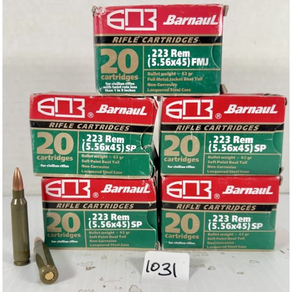 AMMO: 100X BARNAUL .223 REM - 62 GR SP & FMJ