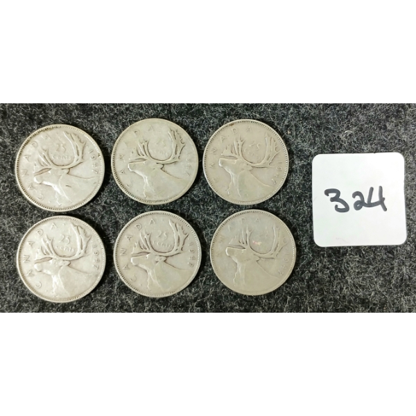 LOT OF 6 - 1947 CDN 25 CENT COINS 