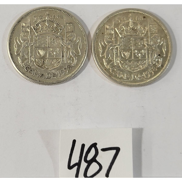 LOT OF 2 - 1958 CDN 50 CENT SILVER COINS