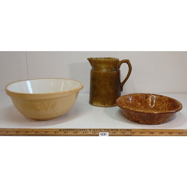 LOT OF 3 - T.G. GREEN GRIPSTAND MIXING BOWL & STONEWARE BOWL & PITCHER