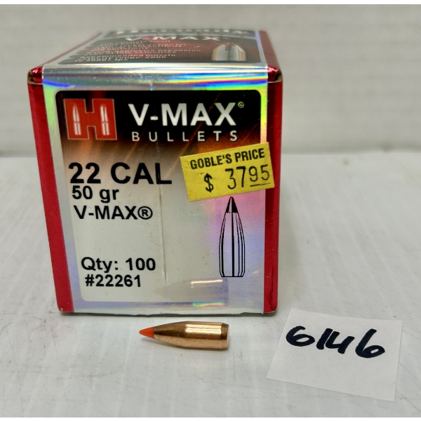 BULLETS: APPROX 40X HORNADY .22 CAL 50 GR V-MAX