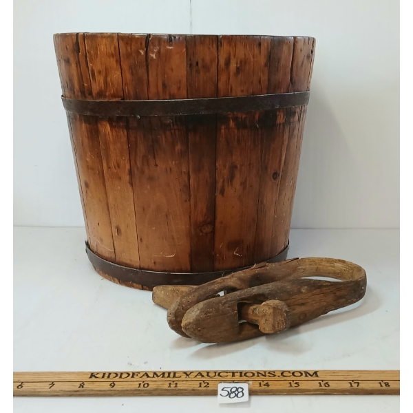 LOT OF 2 - BANDED BUCKET & SMALL FARM ANIMAL YOKE