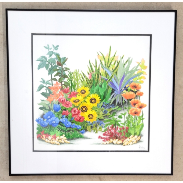 FLORAL STUDY BY ALI RAZVI (PRS CDN ARTIST) - FRAMED WATERCOLOUR ON PAPER