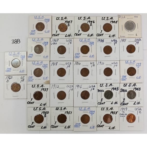 LOT OF 27 - 1909 - '60 US LINCOLN HEAD PENNIES