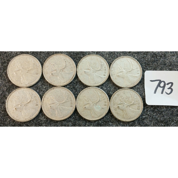 LOT OF 8 - 1968 CDN 25 CENT COINS