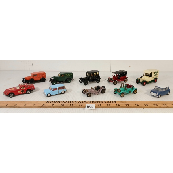 LOT OF 10 - DIECAST CAR MODELS - INCL DINKY, CORGI, LESNEY, ETC