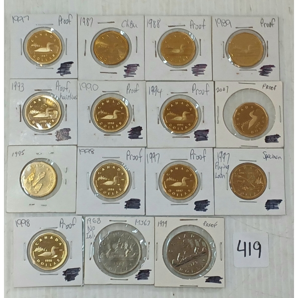 LOT OF 15 - 1968-2001 CDN DOLLAR COINS