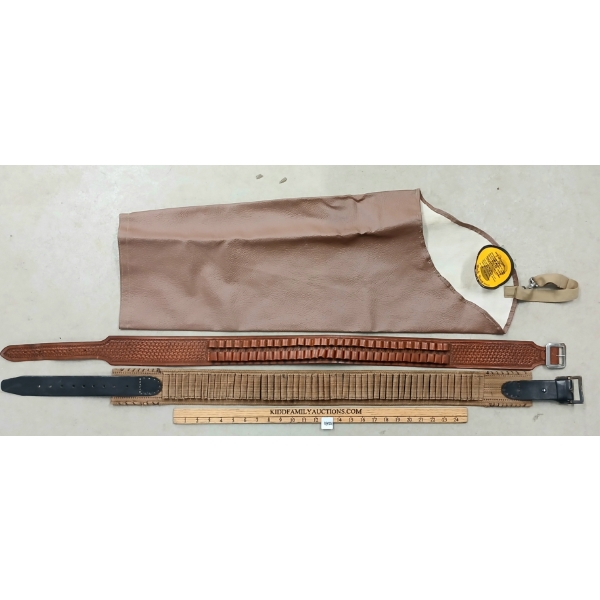 LOT OF 3 - CANVAS / LEATHER CARTRIDGE BELTS & BLACK SHEEP BRIAR BUSTER CHAP