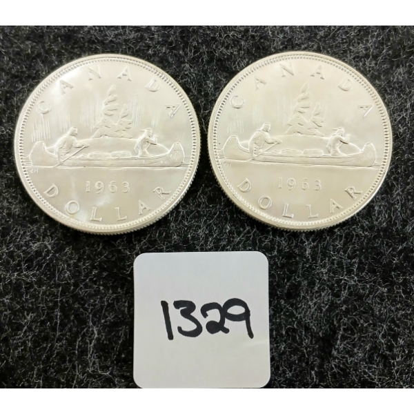 LOT OF 2 - 1963 CDN SILVER DOLLARS - VOYAGEUR 