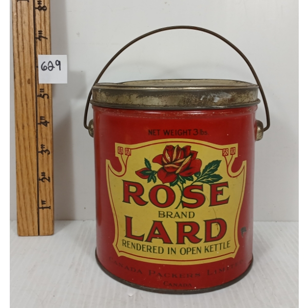 ROSE BRAND LARD PAIL - CANADA PACKERS LIMITED - 3 LBS