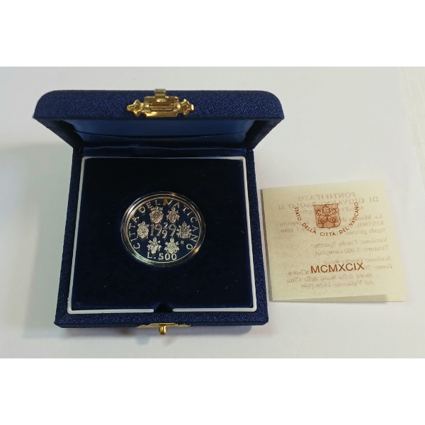 1999 SILVER PROOF COIN - 70TH ANNIVERSARY OF THE VATICAN