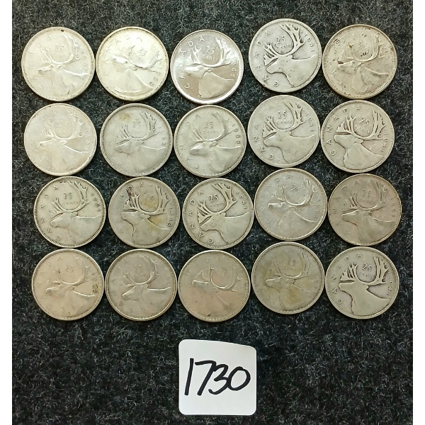LOT OF 20 - 1941-1968 CDN 25 CENT COINS