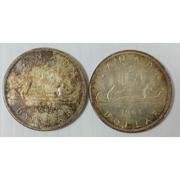 LOT OF 2 - 1963 CDN SILVER DOLLARS - VOYAGEUR