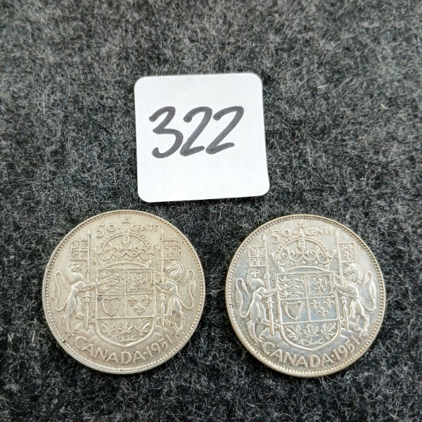 LOT OF 2 - 1951 CDN 50 CENT COINS