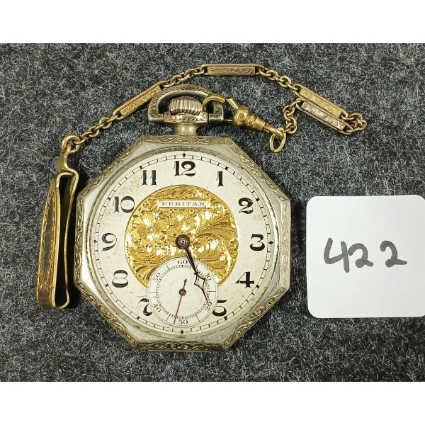 PURITAN 17 JEWELS POCKET WATCH W/ CHAIN