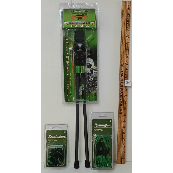 LOT OF 3 - PRIMOS POLE CAT SHORT BIPOD & REMINGTON BORE SNAKES