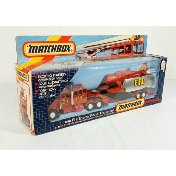 MATCHBOX SUPER KINGS DIECAST K-112 FIRE SPOTTER PLANE/TRANSPORTER MODEL - SEALED 