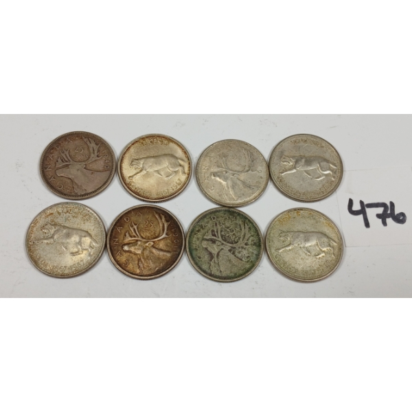 LOT OF 8 - CDN 25 CENT PCS - INCL SILVER PCS