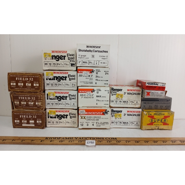 LOT OF 17 - VINTAGE AMMO BOXES - INCL WINCHESTER, FEDERAL, FIELD 32, ETC