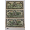 Image 2 : LOT OF 3 - 1937 CDN $1 BANKNOTES