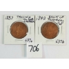 LOT OF 2 - 1837 & 1842 PROVINCE DU BAS CANADA & BANK OF MONTREAL 1/2 PENNIES