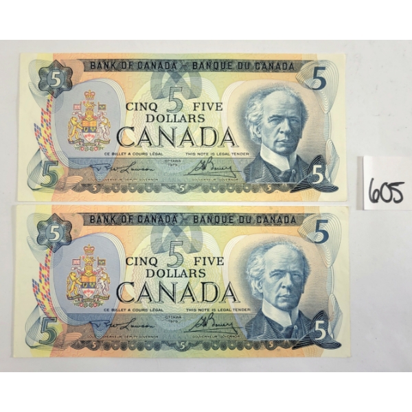LOT OF 2 - 1979 CDN $5 BANKNOTES