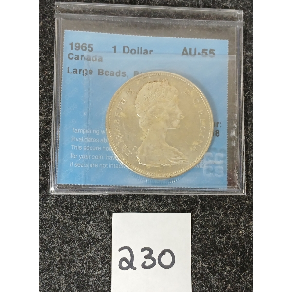 1965 CDN SILVER $1 COIN - CCCS GRADED - AU-55