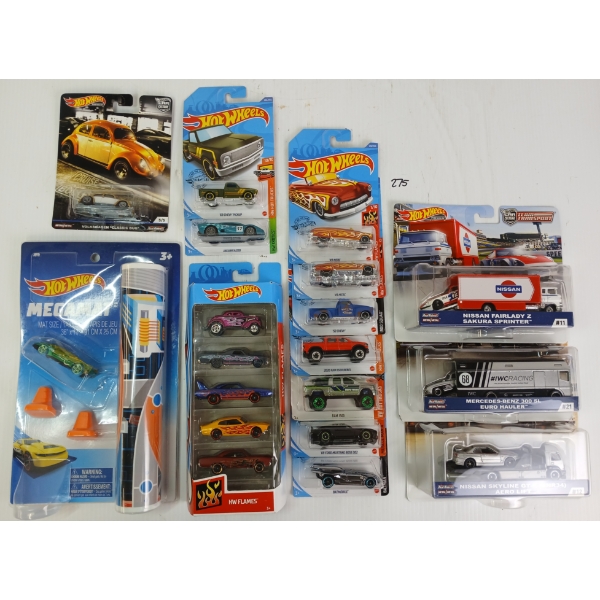 LOT OF 15 - HOTWHEELS MEGAMAT & CARS - INCL EURO HAULER, JAGUAR XJ220, BATMOBILE, ETC