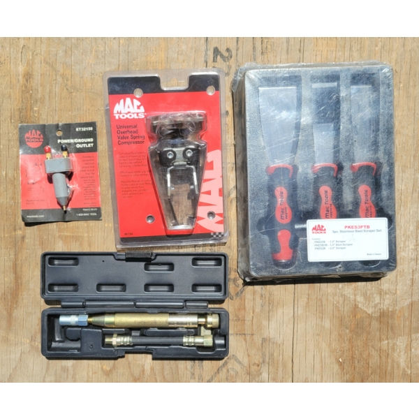 LOT OF 4 - MAC JOINT REJUVENATOR, VALVE SPRING COMPRESSOR &  SCRAPER SET