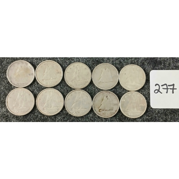 LOT OF 10 - 1952-1966 CDN 10 CENT COINS