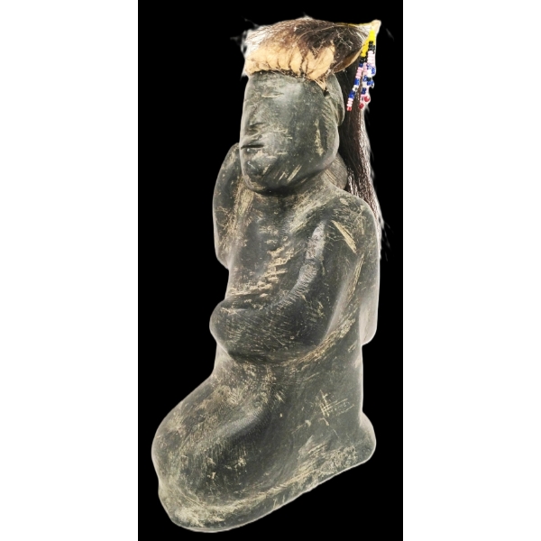 MOTHER W/ CHILD BY UNKNOWN ARTIST - BEADS, HAIR & STONE