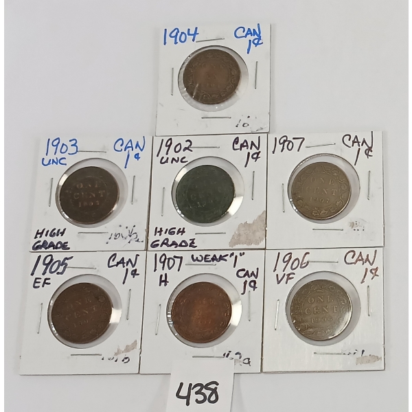 LOT OF 7 - CDN LARGE PENNIES - INCL 1902, 1904 & 1907