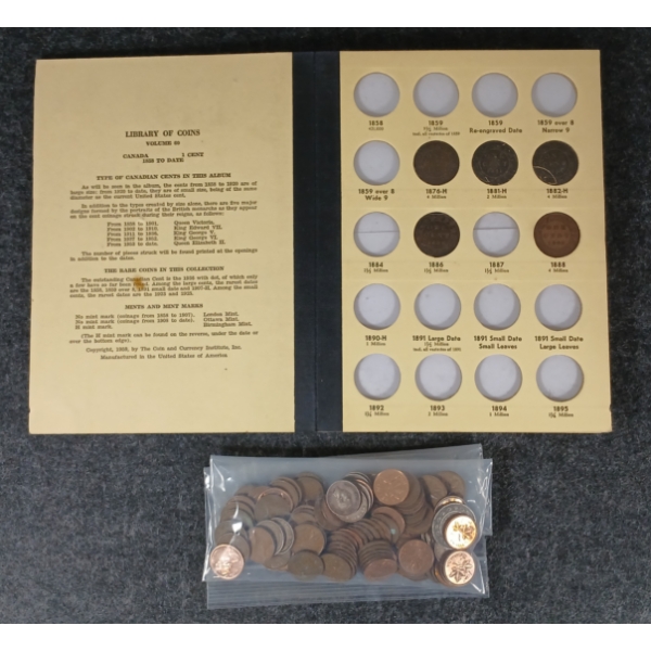 QTY OF 1876-1962 CDN 1 CENT COINS - INCL COIN BOOK