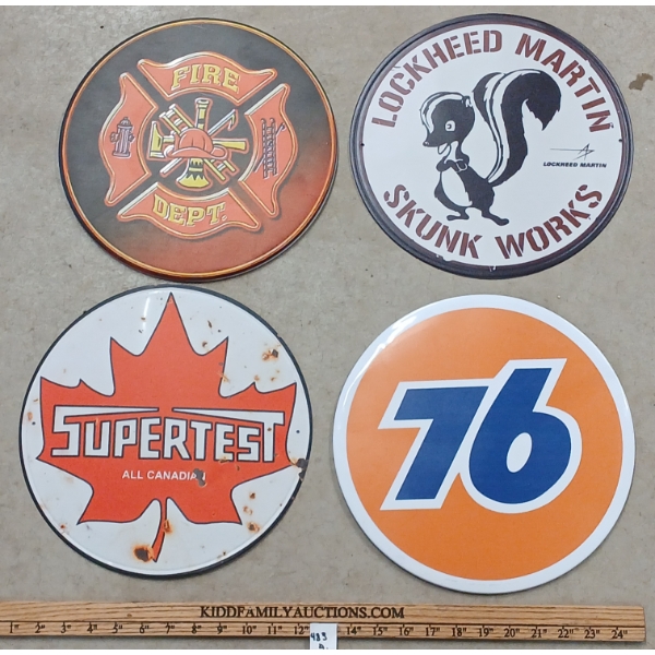 LOT OF 4 - MISC SIGNS - INCL SUPERTEST & LOCKHEED MARTIN SKUNK WORKS, ETC.