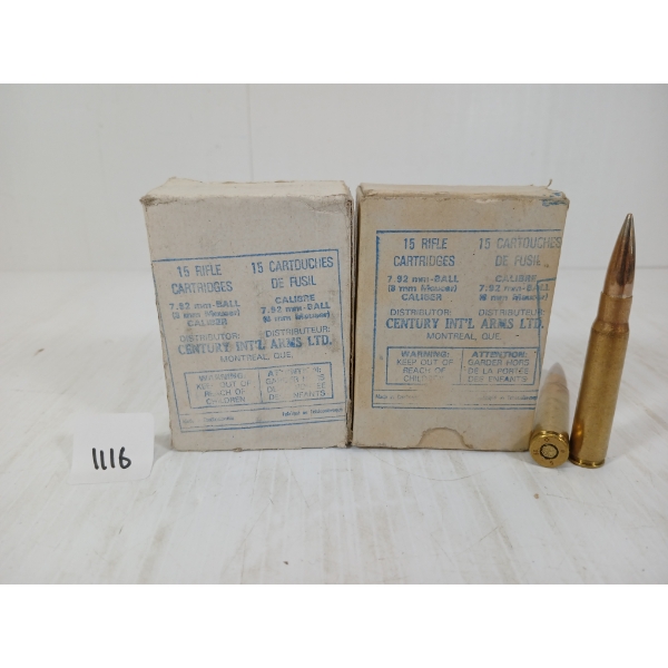 AMMO: 30X CENTURY ARMS 7.92MM / 8MM MAUSER - BALL